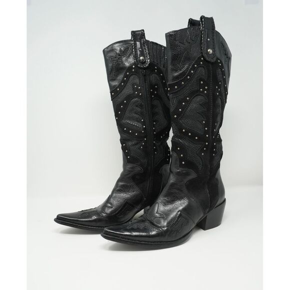 Matisse Vintage Black Studded Suede Leather and Snakeskin Western Boots Size 6.5 - Picture 3 of 9